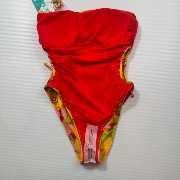 Retro Strapless Floral One Piece Swimsuit Women’s Large NWT 70s Bandeau Dopamine - Picture 7 of 16